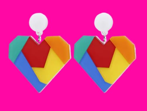 Geometric Rainbow Heart Drop Earrings