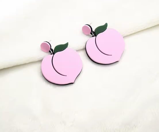 Pink Peach Statement Drop Earrings, Acrylic Design, Large Size