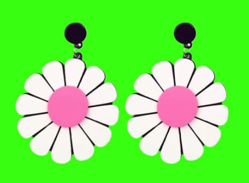 Pink White Daisy Drop Earrings for Women – Acrylic Floral Dangle Statement Earrings Lightweight Jewelry