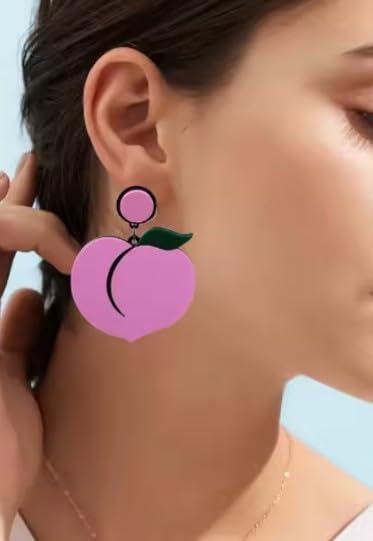 Pink Peach Statement Drop Earrings, Acrylic Design, Large Size