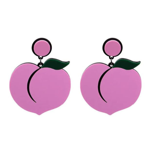 Pink Peach Statement Drop Earrings, Acrylic Design, Large Size