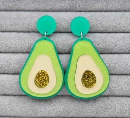 Glitter Avocado Drop Earrings, Turquoise and Green Acrylic, Statement Fashion Jewellery