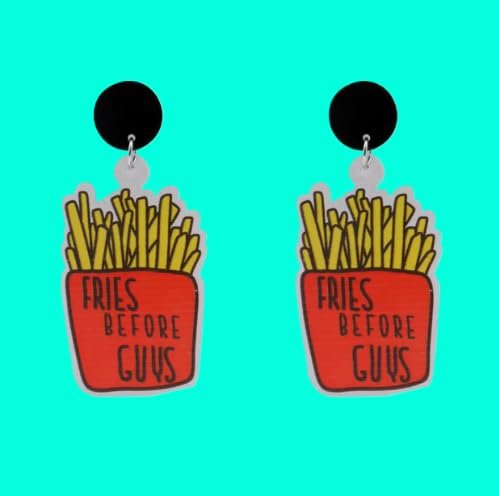 Fries Before Guys Funny French Fries Acrylic Drop Earrings, Red and Yellow