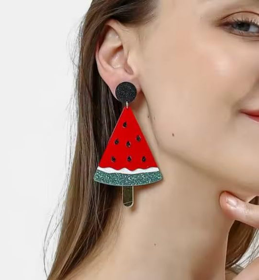 Watermelon Ice Lolly Drop Earrings, Red and Green Glitter, Acrylic Statement Jewellery