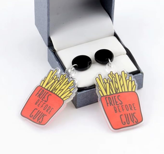 Fries Before Guys Funny French Fries Acrylic Drop Earrings, Red and Yellow
