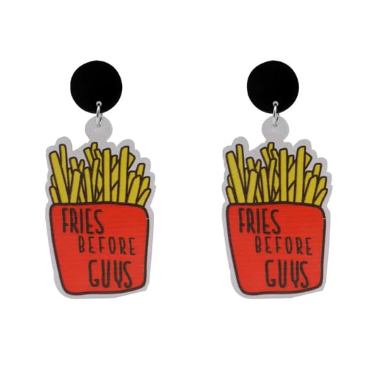 Fries Before Guys Funny French Fries Acrylic Drop Earrings, Red and Yellow