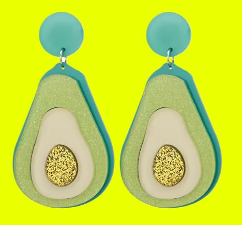 Glitter Avocado Drop Earrings, Turquoise and Green Acrylic, Statement Fashion Jewellery