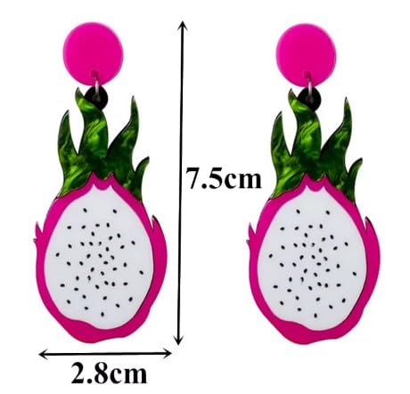 Dragon Fruit Drop Earrings, Pink and White Acrylic, 7.5 cm Length